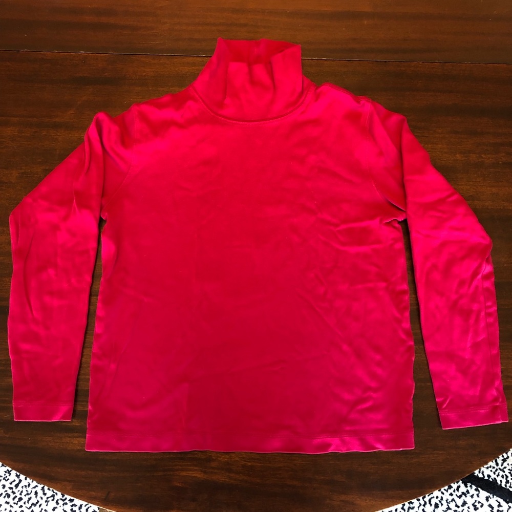 Lands End Cotton Mock Turtleneck Long Sleeve Shirt Raspberry X Small